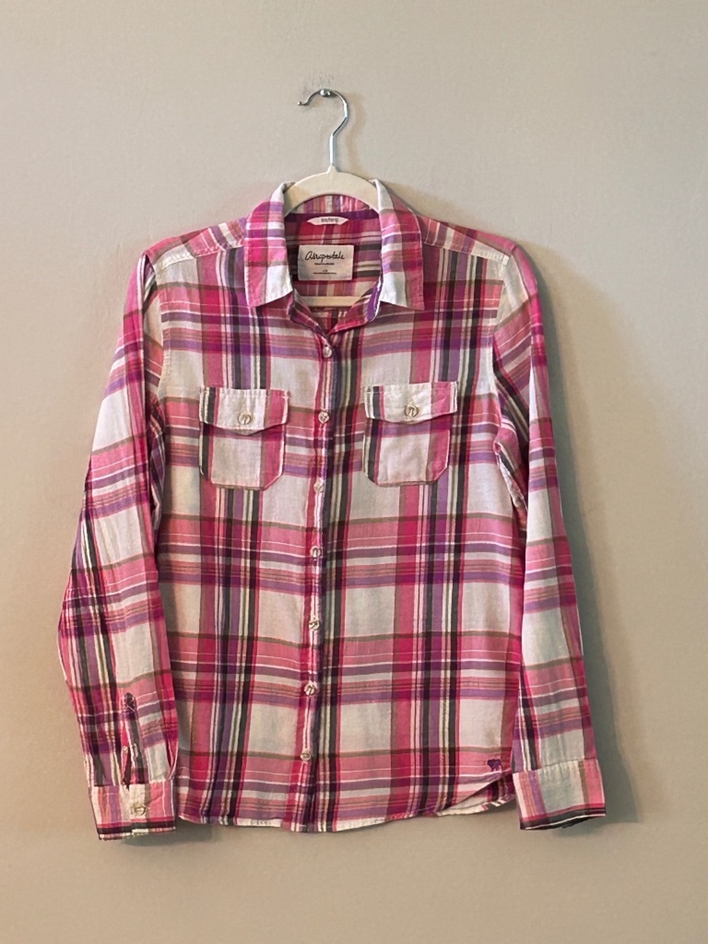 Aéropostale Pink Plaid Shirt L Lumberjack Chic Y2K Western Campcore Preppy Grung